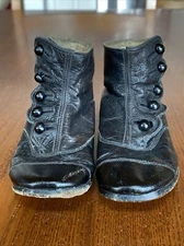 ANTIQUE VICTORIAN BLACK LEATHER BABY CHILD KID TODDLER SHOES BUTTON UP HIGH TOP