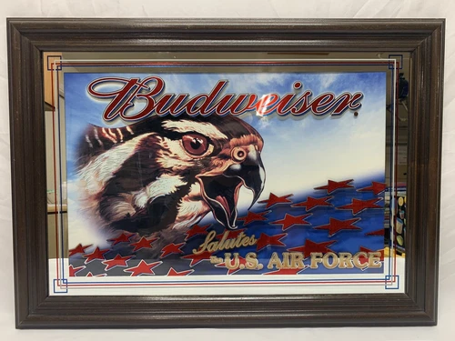 Rare Vintage Budweiser Anheuser-Busch Salutes U.S. Air Force Beer Mirror Sign