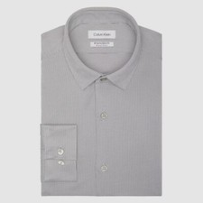  80 Calvin Klein Mens Extra Slim-Fit Gray Long-Sleeve Stretch Dress Shirt Size L
