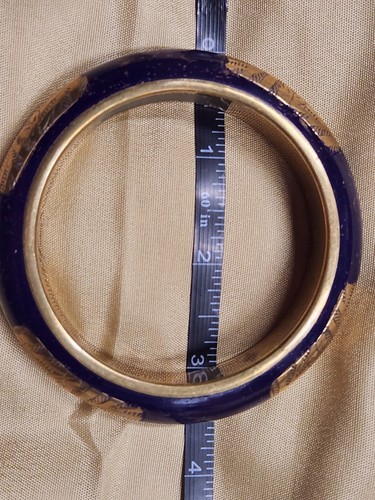 Vintage Goldtone & Blue Bangle Bracelet Aged - Picture 9 of 11