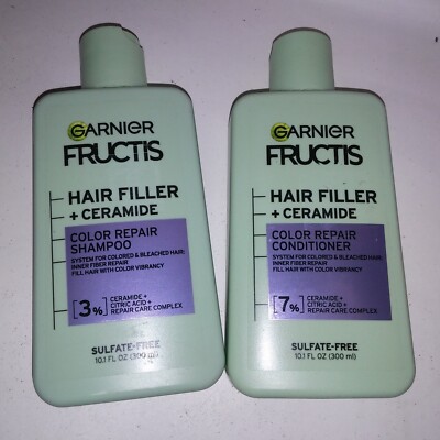 Set of 2 Garnier Fructis Shampoo & Conditioner Hair Filler Ceramide Color Repair