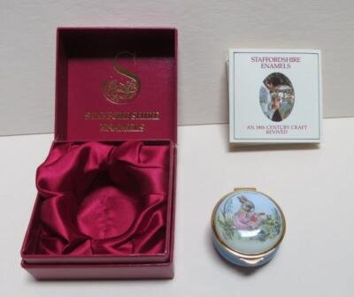 Staffordshire Enamels England Rosalind Rabbit Hand Painted Trinket Box w/ COA