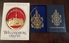  2 Williamsburg Virginia Christmas Holiday Ornaments 24kt Gold Finished USA