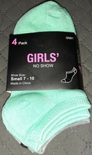 4x Pack Girl's No Show Ankle Socks Size 7-10