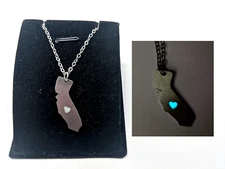 CALIFORNIA Heart GLOW IN THE DARK Love Stainless Steel Pendant Charm Necklace
