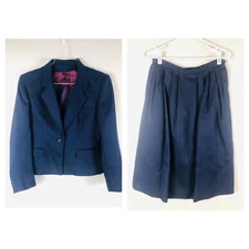 Vintage Strawbridge & Clothier Size 10 Womens Skirt & Blazer Suit Navy Blue USA