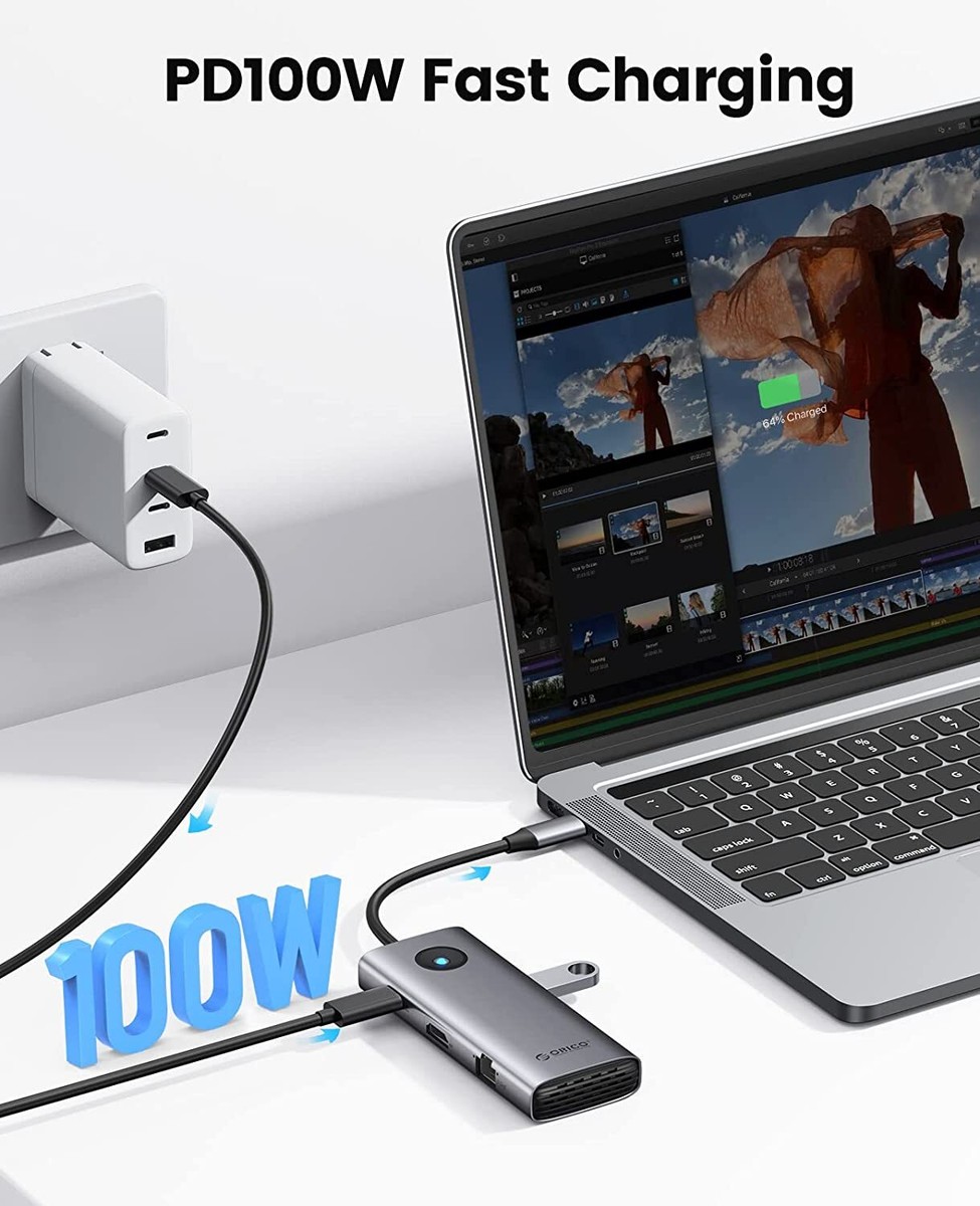 Hub Adaptador USB Type C 3.0 da com 3 Portas HDMI 4K PD100W 5Gbps Liga de