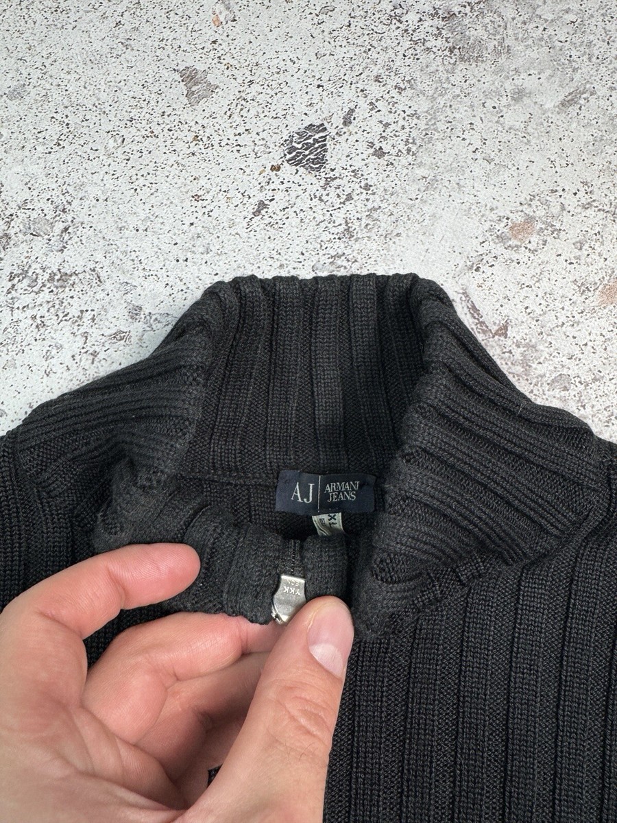 Armani Jeans Vintage Knit Half Zip Sweater Y2k Size L Black Armani Jeans Vintage Knit Half Zip Sweater Y2k Size L Black