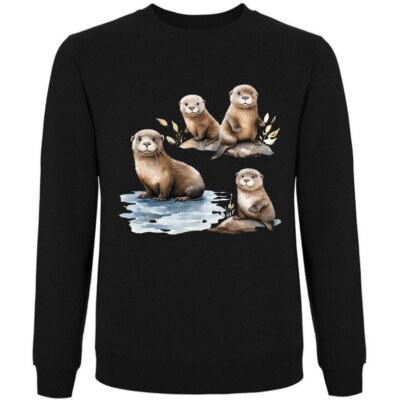 Sweatshirt Schwarz Otter Fischotter Otterfamilie Otter Baby Ozean Mittel 404238s