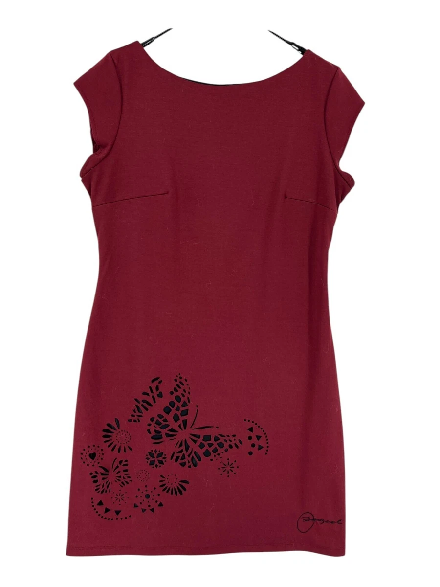 Robe Desigual Atypical Wow Rouge Taille S - Vintage, Col En V, Motifs Géométriques - Occasion Très Bon état