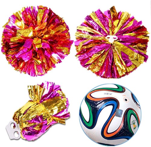 2 Pair Metallic Foil Cheerleader Pom Poms for Sports Party Dance Chearing Squad - Picture 2 of 5