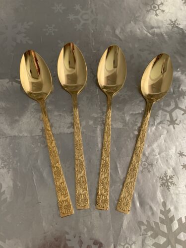 ❤️Lifetime Cutlery CARLOTTA Gold Electroplate Floral Flatware 4 tea spoons - Afbeelding 1 van 7