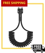 Baseus 100W 5A Retractable Coiled USB C to USB C Nylon Braided Fast Charger Cord