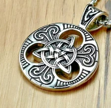 Large IRISH CELTIC KNOT VIKING TRIQUETRA Pendant 24" 925 Plated Silver Necklace
