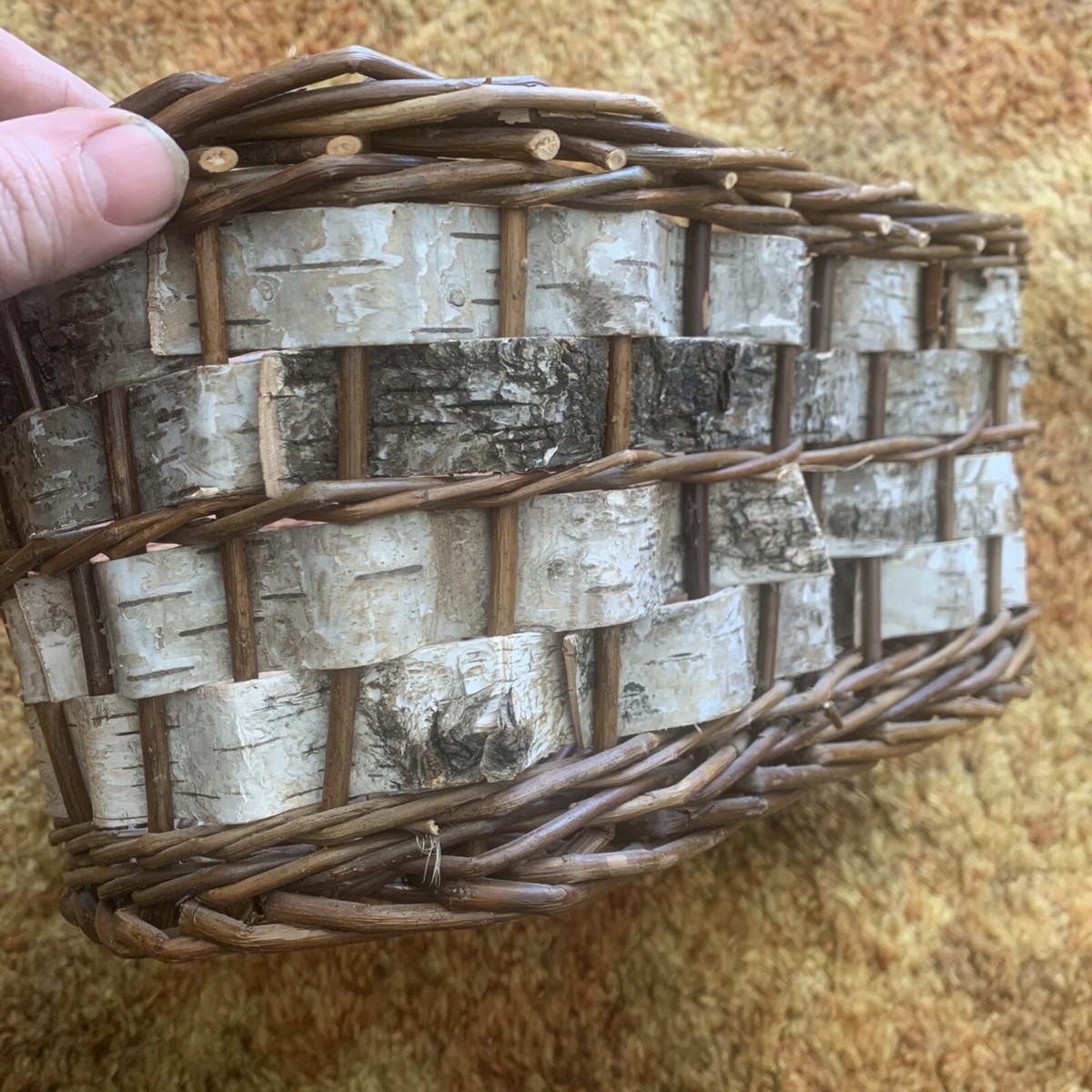 Vintage Birch Bark Large Woven Basket 15