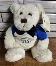 Vtg Dakin Baby Bear Series Dean 2000 6.5" White Sitting Bear Bowtie Born to Fly