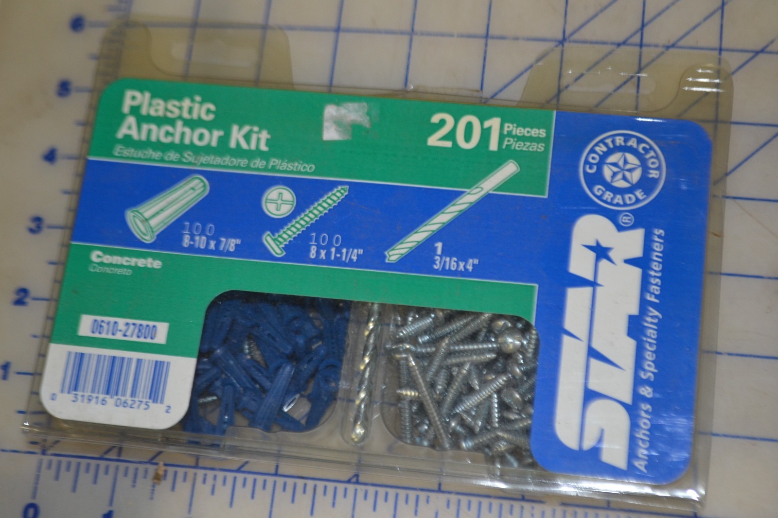 *star contractors pack 201 pieces plastic anchor kit concrete w/bit eBay