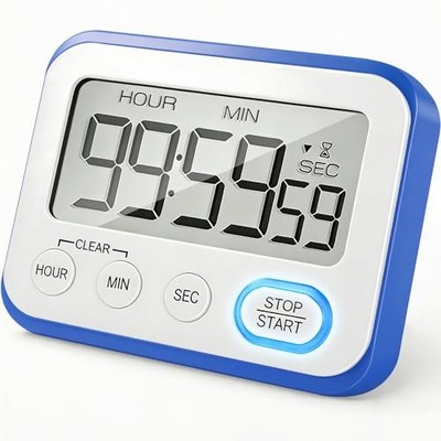 Digital Kitchen Timer Magnetic Loud Alarm, Large LCD Screen Silent/Beeping Blue