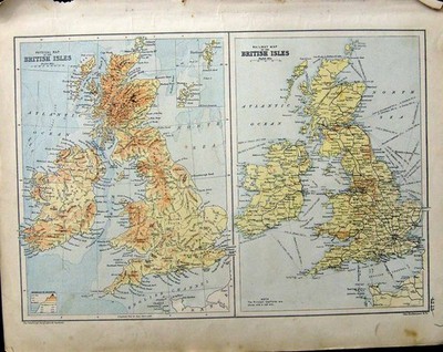Alter antiker Druck 1890 Karte British Isles Railway England Wales Isle Man 19.