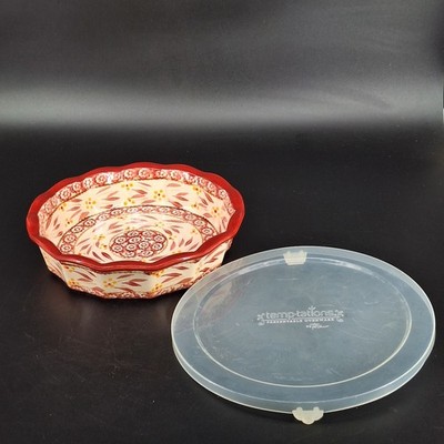 Temptations by Tara Old World Red Wavy Edge Round Serving Bowl w/ Lid 9''