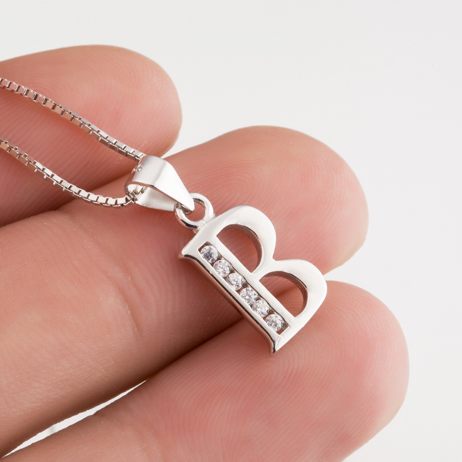 Initial B Pendant Necklace in Sterling Silver with Cubic Zirconial 26 Letter ...