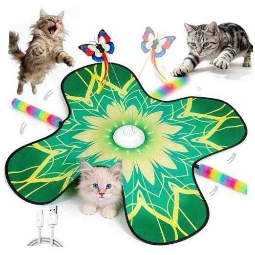 Hide and Seek Cat Toy Mat, 3-in-1 Interactive Cat Toys for Indoor Cats Green