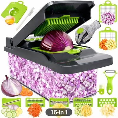 16 in 1 Gemüsehacker Salat Obst Mandoline Schneider Lebensmittel Würfelschneider Schäler