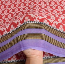 Sushila Vintage Red Floral Saree 100 Pure Cotton Printed Soft 5YD Craft Fabric