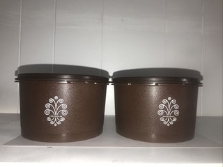 Vintage Tupperware Dark Brown Servalier Containers Set of 2 #1298 10 & 1298 12