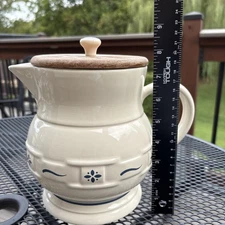 Longerberger Pitcher 7.5” Tall Heritage Blue With Custom Made Wood Lid