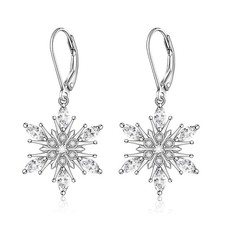 Snowflake Earrings Christmas Earrings for Women Winter Snowflake 925 Sterling...
