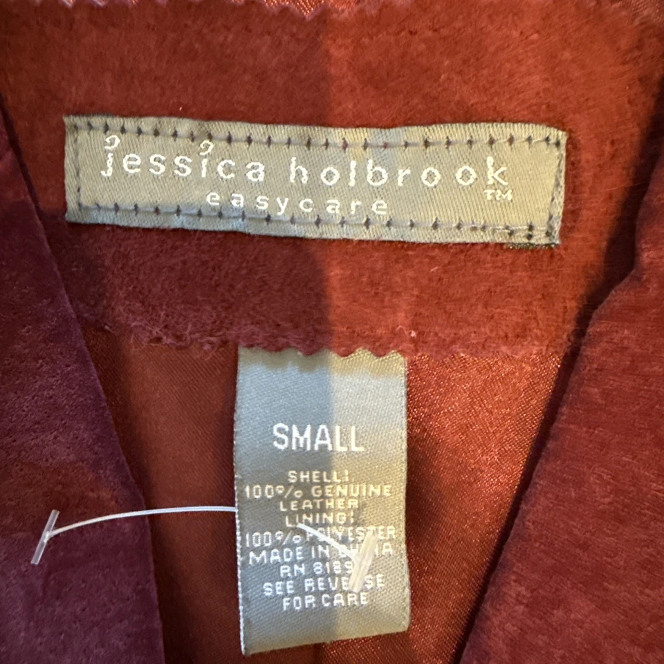 Jaqueta Jessica Holbrook vinho tinto camurça couro blazer botão frente casaco pequeno - Imagem 2 de 4