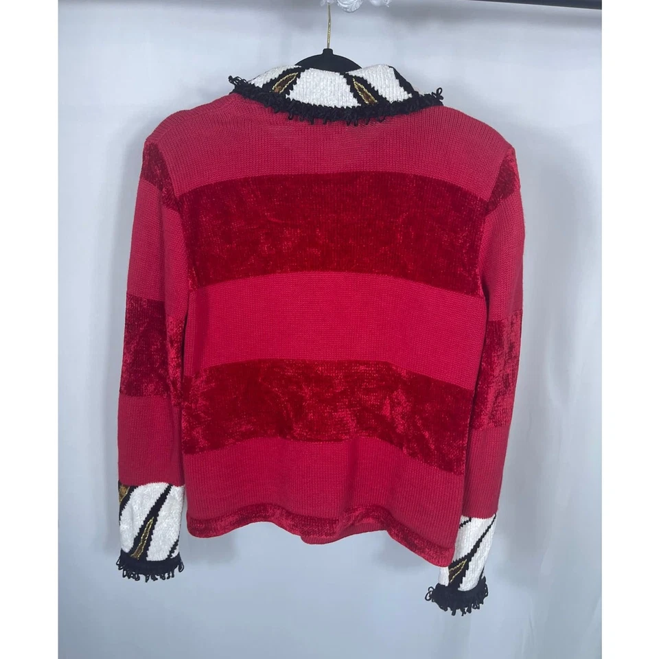 Cardigã vermelho rápido vintage Jack B SWEATER zebra listra dálmata arte spot que você usa  - Imagem 2 de 4