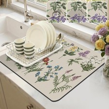 Dish Drying Mat for Kitchen Counter, 16"x18" Absorbent Coffee Bar Mat with Vi...