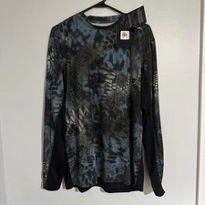 HUK Performance Fishing Shirt Men's Size L Blue Camo L/S Kryptek Neptune NWT