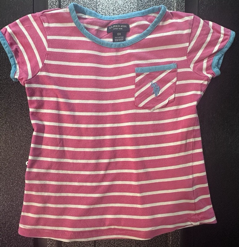 Girls 6X US Polo Association Pink/White Stripe Shirt