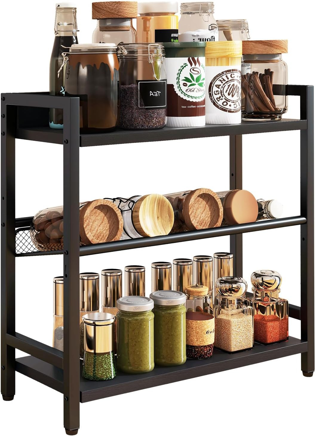 3-Tier Spice Rack Industrial Counter Shelf Desktop Storage Organizer Standing Se