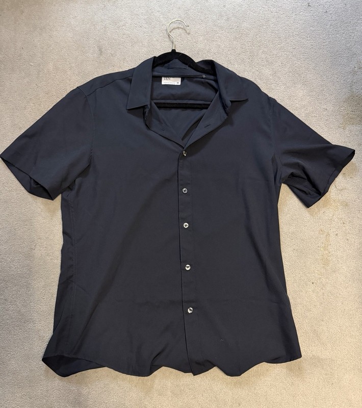 Level Ten Men's Black Short Sleeve Button-Up Shirt Stretch Spread Collar Solid M