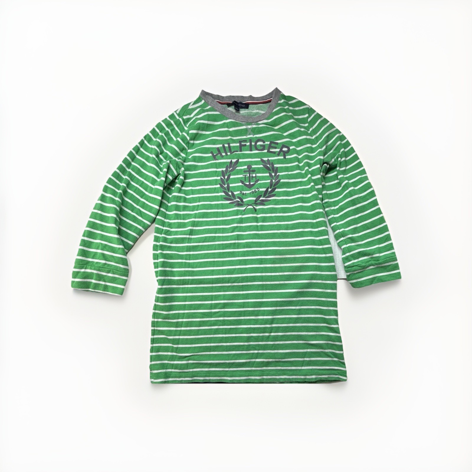 Tommy Hilfiger T Shirt Dress Womens Small Green Striped Pullover Long Sleeve