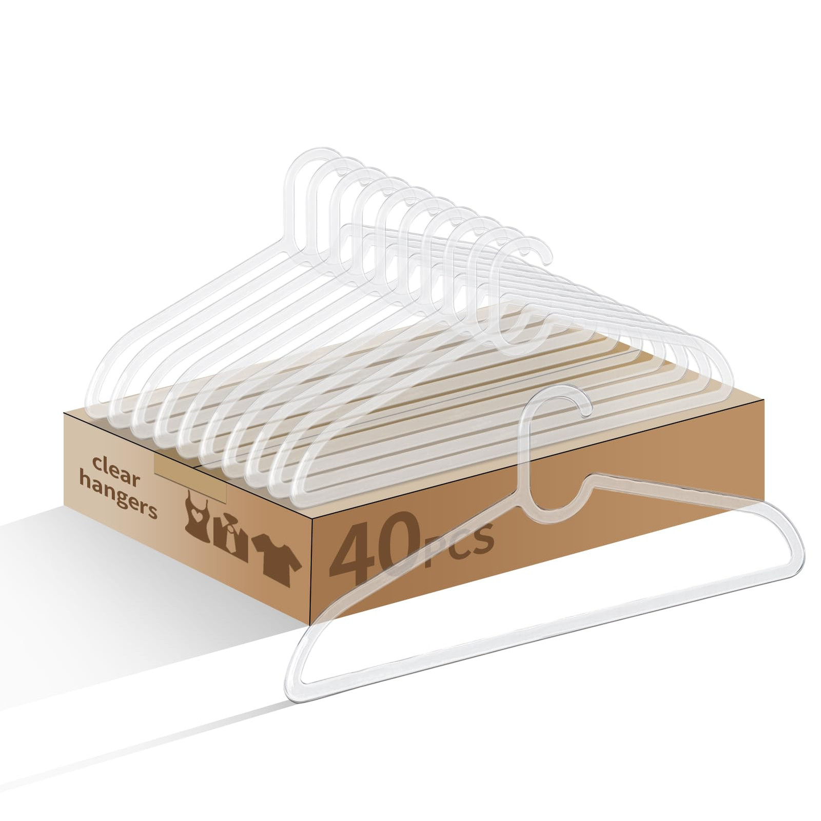 40-Pack Clear Acrylic Heavy Duty Clothes Hangers 16 Inch Coat Hangers No-Slip Durable Organizing Essentials