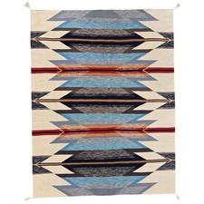 5'4"x6'10" Light Blue Southwest Geometric Design Flat Weave Hand Woven Wool Rug