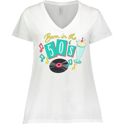 Inktastic Born In The 50's Record And Music Notes Women's Plus Size V-Neck Era