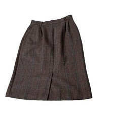 Vintage Brown Tweed Wool Skirt Pleated High Waist 25  Waist Classic