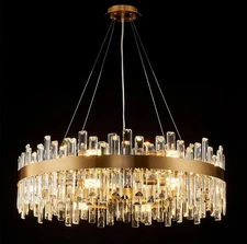 Modern Crystal Chandelier 16 Lights Brass Gold round 2-Tier K9 Crystal Raindrop 