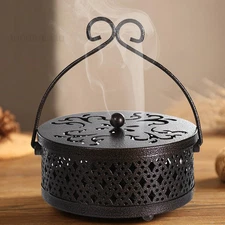 Iron Mosquito Coil Holder, Round Fireproof Metal Incense Bronze