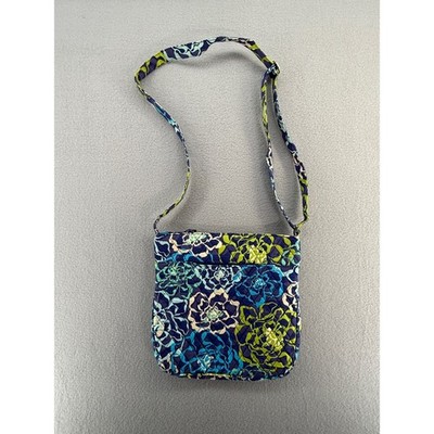 Vera Bradley Quilted Floral Crossbody Bag Blue Green Adjustable Strap Zip Top