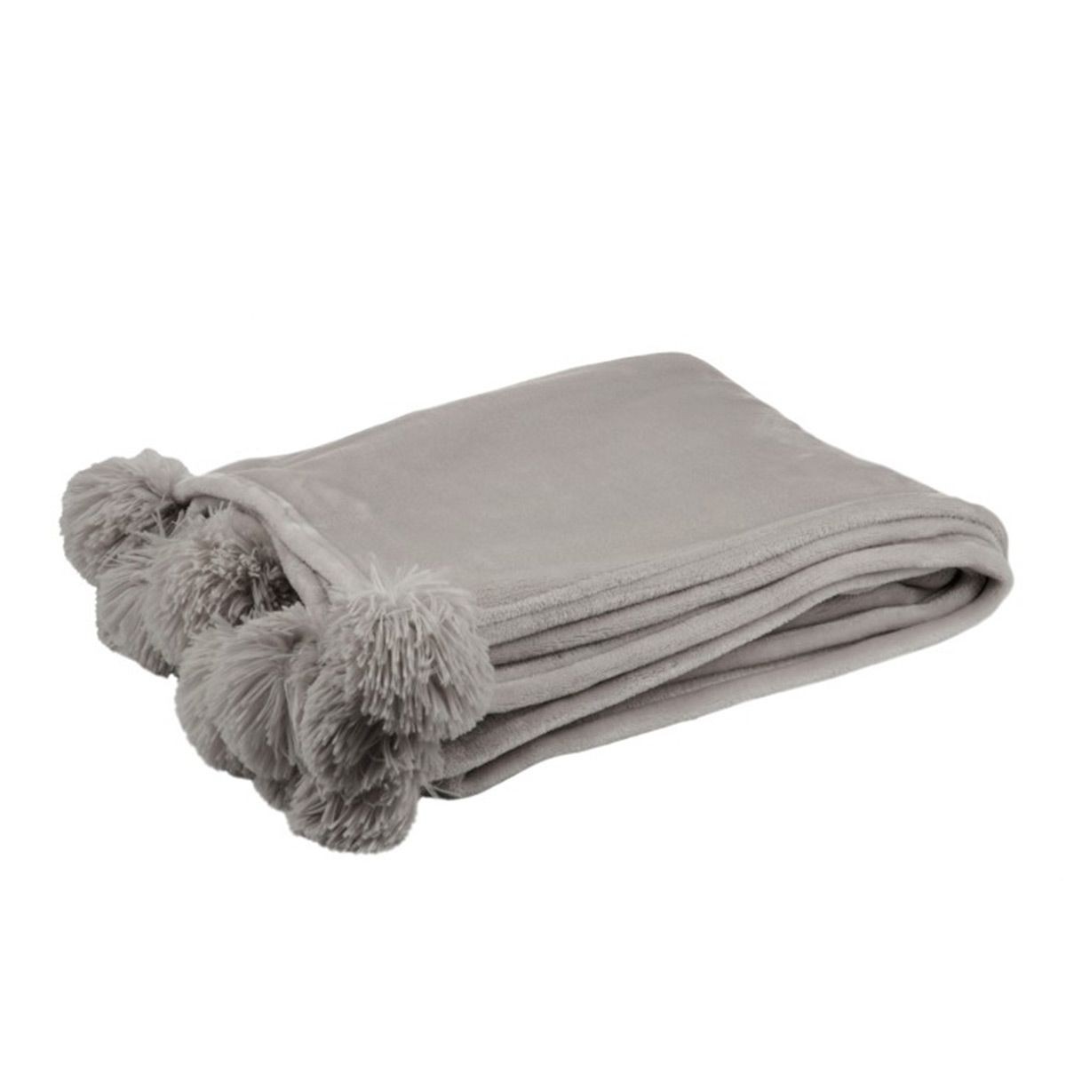 Plaid à pompons isolant et ultra doux coloris taupe clair