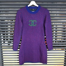 Chanel Coco Mark Cashmere Blend Mini Dress Blue Red Size 34 Used