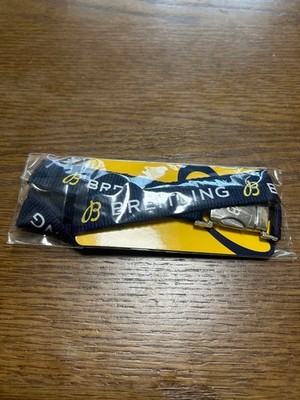 BREITLING Neckstrap 90cm Navy Logo Strap Rare Japan Bagged Authentic