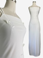 Vintage Y2K City Triangles White 3D floral embroidered maxi dress bridal boho XS
